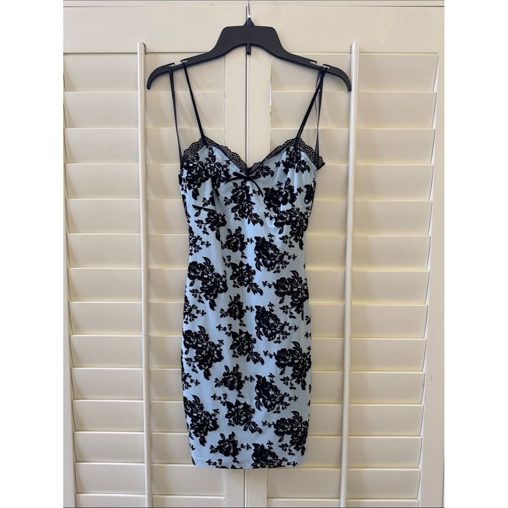 Windsor Light Blue Slip Dress with Black Floral Lace